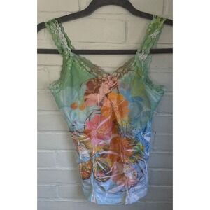 F&F Vintage Lace Trim Babydoll Popcorn Scrunch Y2K Fairycore Camisole Grunge